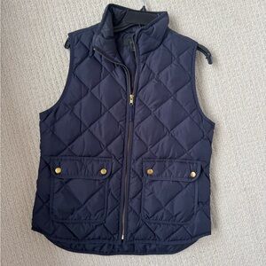 J. Crew Dark Blue Quilted Vest with Brass Zipper